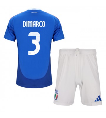 Italia Federico Dimarco #3 Primera Equipación Niños Eurocopa 2024 Manga Corta (+ Pantalones cortos)